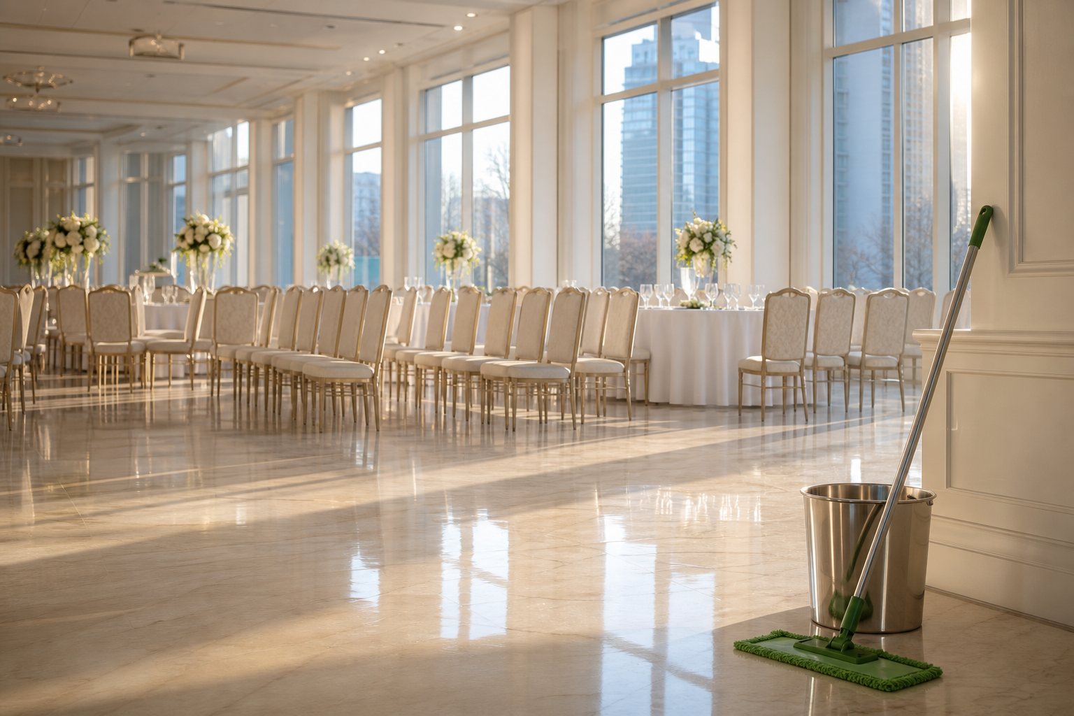 Event Cleaning service preparing a West Loop event space